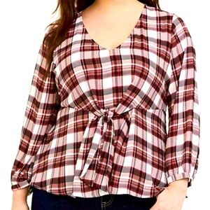 TORRID Women's Plaid Georgette Tie Front blouse holiday Christmas gingham farm